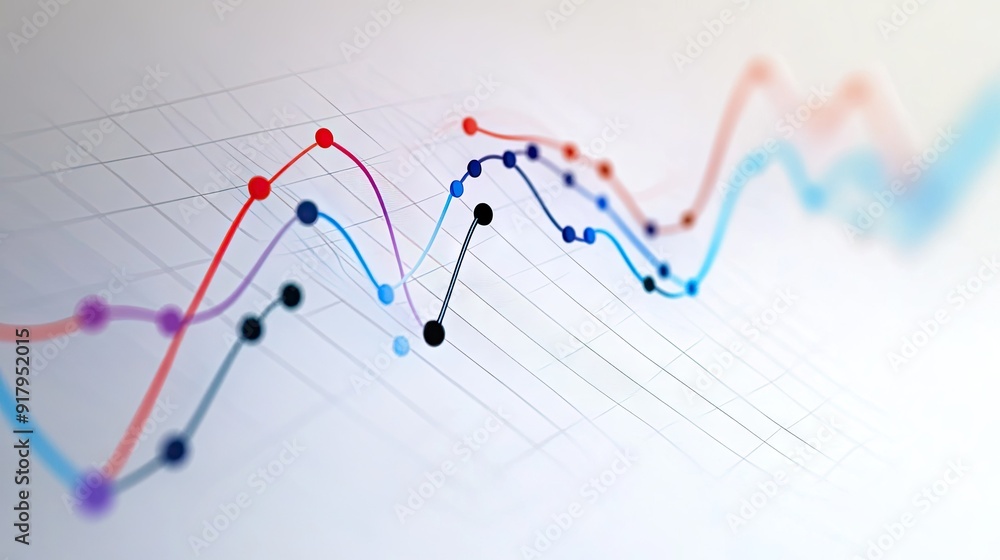 Poster 3d line graph displaying trends in business performance metrics, with intersecting lines.