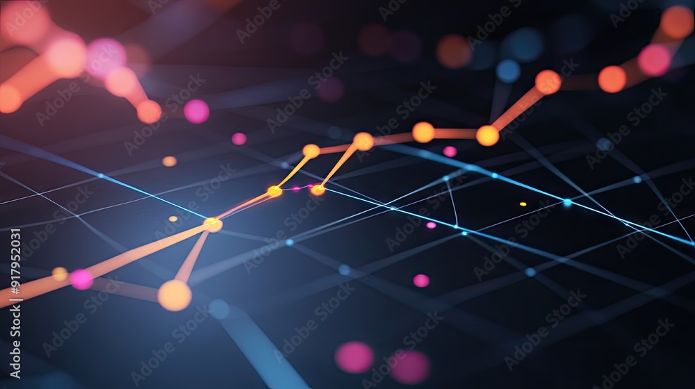 Poster 3d line graph displaying trends in business performance metrics, with intersecting lines.