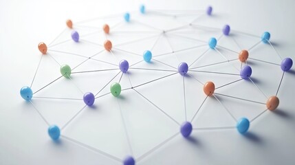 3D network graph with interconnected nodes, representing business partnerships and collaborations.