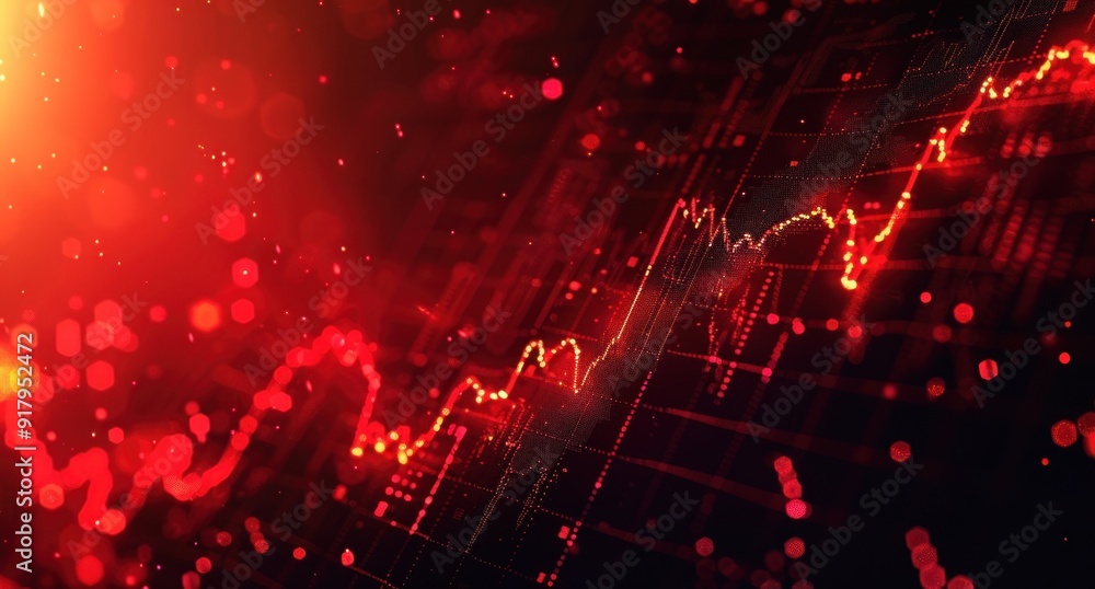 Poster abstract red digital data line chart on a black background