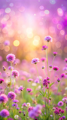 soft focus with bokeh morning pink wildflower , beautiful nature spring summer field background with copy space