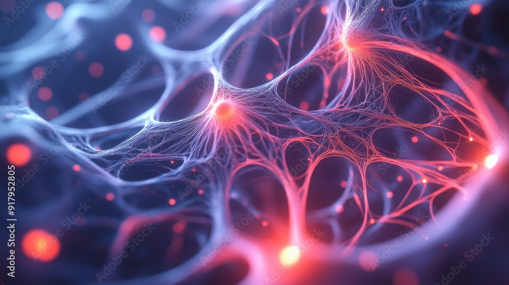 Poster a 3d abstract background with tangled lines and nodes, glowing softly.