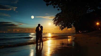 Celestial Romance on a Midnight Shore