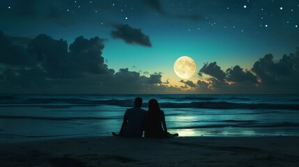 Celestial Romance on a Midnight Shore