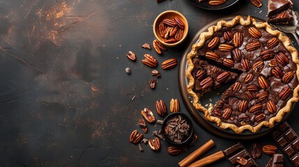 National Chocolate Pecan Pie Day concept with copy space 