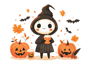 Fototapeta premium Halloweengrafiken und Symbole, mae by AI