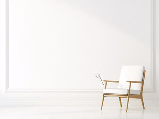 Fototapeta premium The clean interior is decorated with white walls and green plants