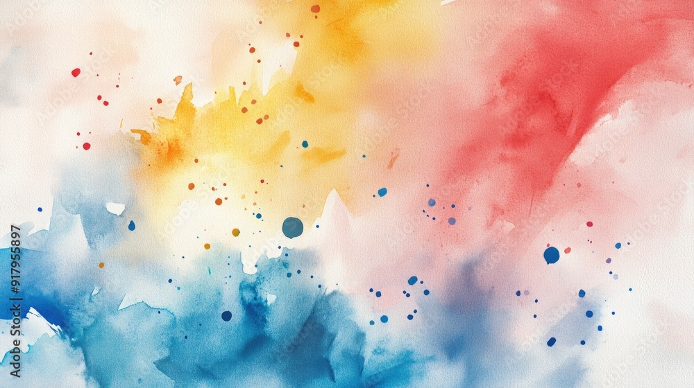 Poster abstract watercolor background with soft blends and splatters of color.