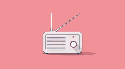 Obraz premium Minimalist radio with antenna, plain and basic design, 2D vector illustration, clean and simple lines