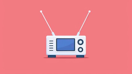 Obraz premium A clean and basic radio with a tall antenna, minimalist 2D vector, straightforward design, plain colors