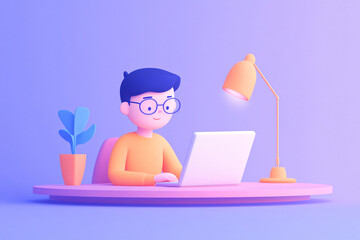 Obraz premium Programmer Festival employees work remotely at work online interview office illustration