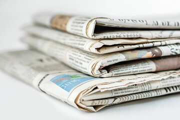 stack of newspapers on white background