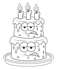 Cute Cake coloring page for kids and adults 