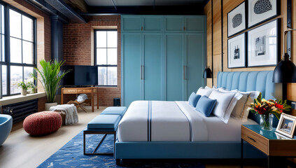 Light blue color main bedroom model, Loft Style