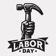 Labor Day typography Hammer, Safety helmet, logo vector silhouette on a white background