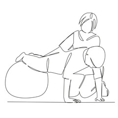 One continuous single drawing line art flat doodle child, person, care, female, woman, adult, horizontal, medicine, photography, recovery. Isolated image hand draw contour on a white background