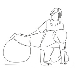 One continuous single drawing line art flat doodle child, person, care, female, woman, adult, horizontal, medicine, photography, recovery. Isolated image hand draw contour on a white background