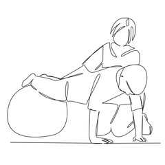 One continuous single drawing line art flat doodle child, person, care, female, woman, adult, horizontal, medicine, photography, recovery. Isolated image hand draw contour on a white background