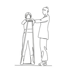 One continuous single drawing line art flat doodle physical therapy, doctor, patient, recovery,...