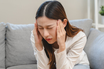 Brain stroke or low blood pressure symptom on people medical concept. Young beautiful woman has a...