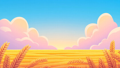 Obraz premium 3D Start of Autumn wheat harvest autumn harvest festival agricultural scene illustration