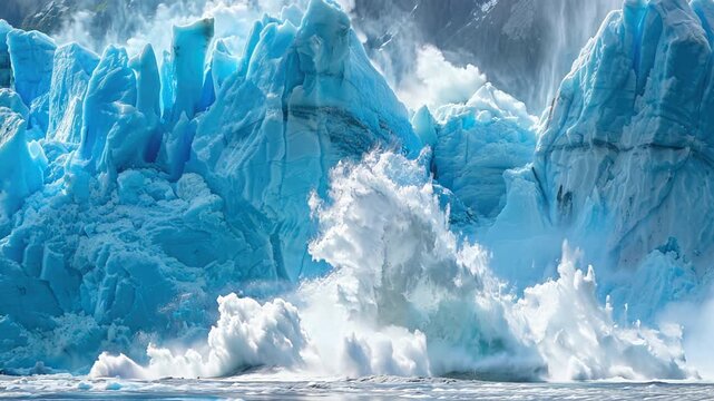 Glacier ice calving into the ocean, climate change concept, reminder of the fragility of Earth's ecosystems and the urgent need for climate action	