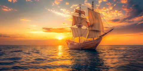 Obraz premium Pirate Adventure: Captain’s Ship on the High Seas