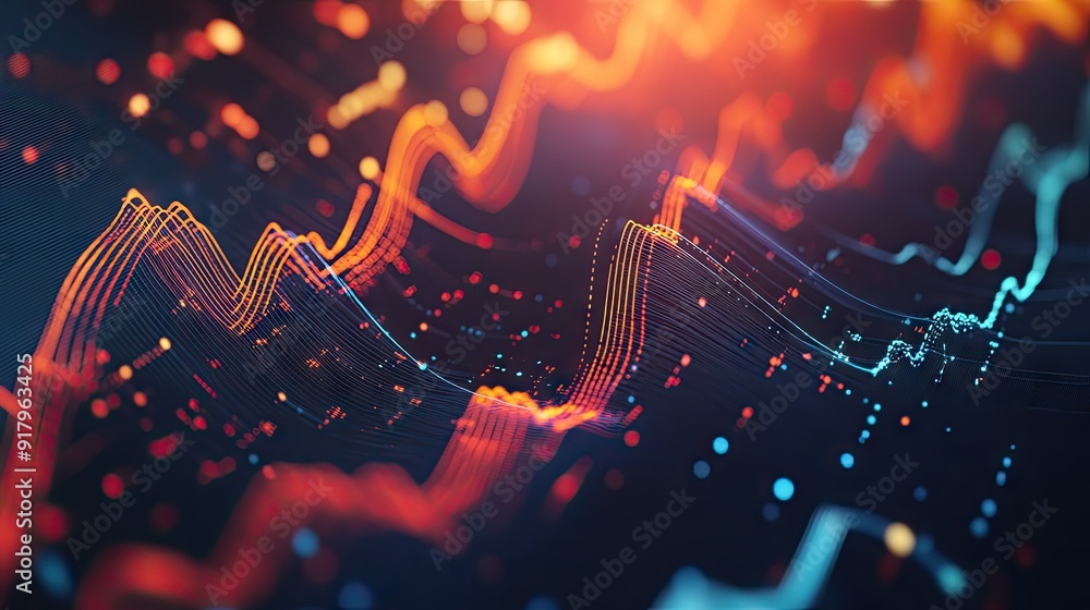 Poster interactive 3d line graph with multiple lines intersecting, representing complex data trends.