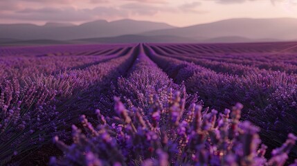 Obraz premium A serene lavender farm with rows of purple flowers stretching out.