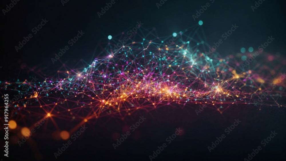 Poster digital nebula: a mesmerizing abstract background of interconnected glowing dots and lines, swirling