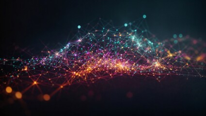 Obraz premium Digital Nebula: A mesmerizing abstract background of interconnected glowing dots and lines, swirling in a cosmic dance of color and light. Evoking a sense of wonder and the boundless potential of the 