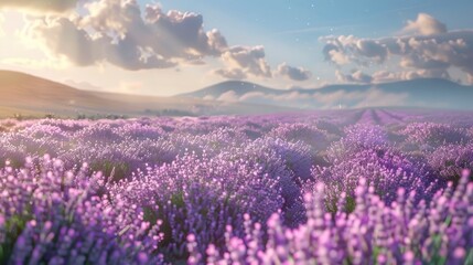Fototapeta premium A serene lavender field with vibrant purple flowers in full bloom.