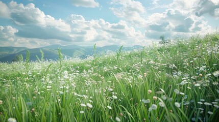 Obraz premium A serene meadow with tall grass and wildflowers swaying in the breeze.