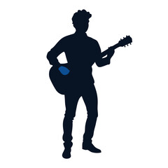 A smart Guitarist play the guitar vector silhouette, isolated white background 