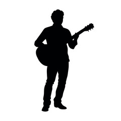 A smart Guitarist play the guitar vector silhouette, isolated white background 