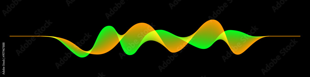 Poster abstract sound rhythm wave vector illustration. green and yellow flowing twisted waveforms isolated 