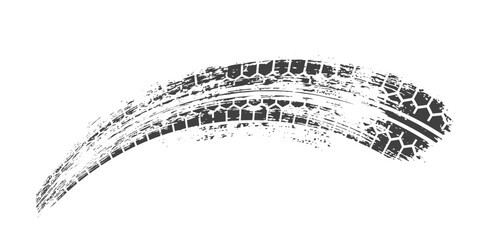 Tire track. Car, bike, motorcycle tyre mark with grunge effect isolated on white background. Wheel footprint on the road. Top view of rubber protector mark. © backup16