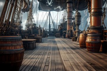 Obraz premium Pirate ship deck, history and fantasy concept. 