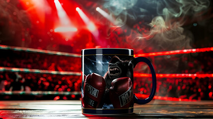 Dramatic Boxing Themed Yeti Mug Surrounded by Boxing Ring and Crowd
