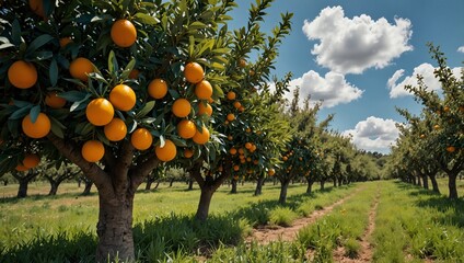 photo of orange orchard ready to be harvested made by AI generative