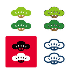 Obraz premium さまざまなタッチの、松竹梅の松のアイコンセット。和柄の松のイラストモチーフ。