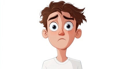 Cartoon anime character feeling confused with a puzzled expression and a furrowed brow, isolated on a white background