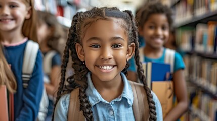 happy african american school child girl in the school library. Black Students Thriving