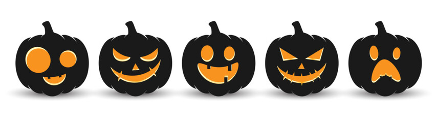Set pumpkin on white background. The main symbol of the Happy Halloween holiday. Orange pumpkin with smile for your design for the holiday Halloween. Vector illustration.