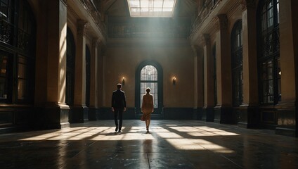 silhouette photo of people walking in public city facilities made by AI generative