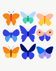 Set of nine colorful butterflies in various poses and colors. Perfect for adding a touch of whimsy and nature to your designs.