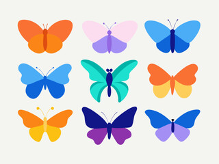 A set of nine colorful butterfly illustrations, perfect for adding a touch of whimsy to your designs. These fun and playful graphics are ideal for kids' products, nature-themed projects.