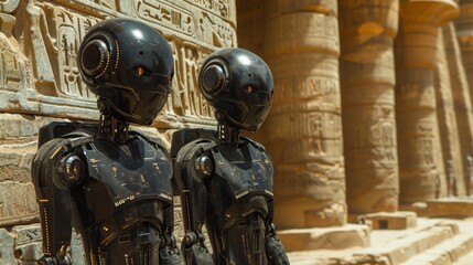Fototapeta premium Robots in ancient egyptian temple - generative ai