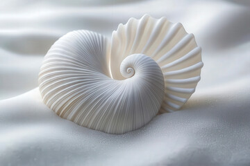 Obraz premium Elegant white shell on soft sand background