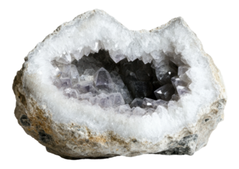 Crystal geode with quartz formations, cut out - stock png.